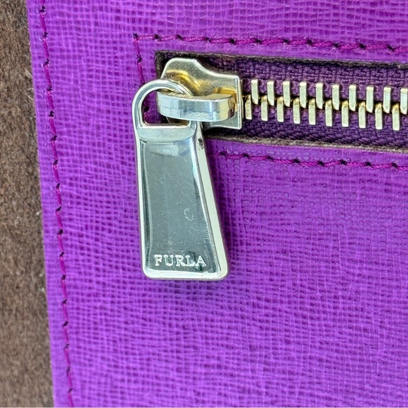 FURLA Suede Reversible Violet & Mocha Italian Leather Tote w/ Dustbag! - Picture 8 of 14